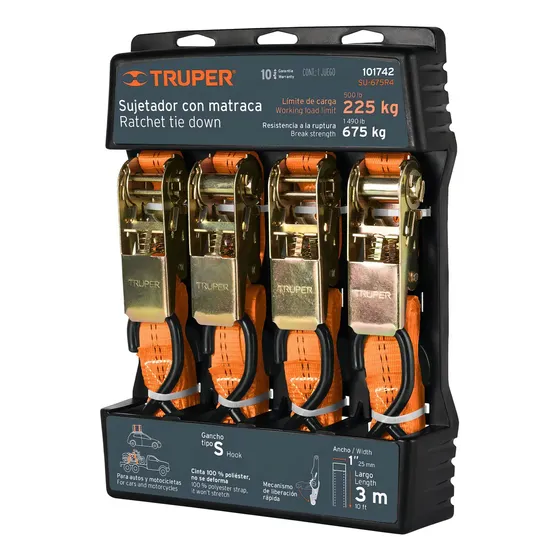 Sujetador Con Matraca 675 Kg 4 Piezas Truper 101742 Color Naranja | Cuotas sin interés