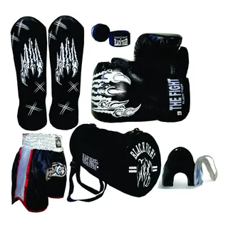 Kit Muay Thai Luva+caneleira+bucal+bandagem+short+bolsa Kit Muay Thai Luva+caneleira+bucal+bandagem+short+bolsa
