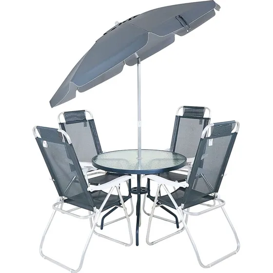Conjunto De Mesa Para Jardim Noronha 4 Cadeiras E Ombrellone