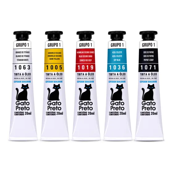Kit 5 Tintas Óleo Gato Preto 20ml