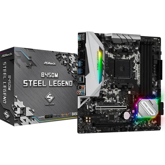 Placa Mãe Asrock B450m Steel Legend Preto