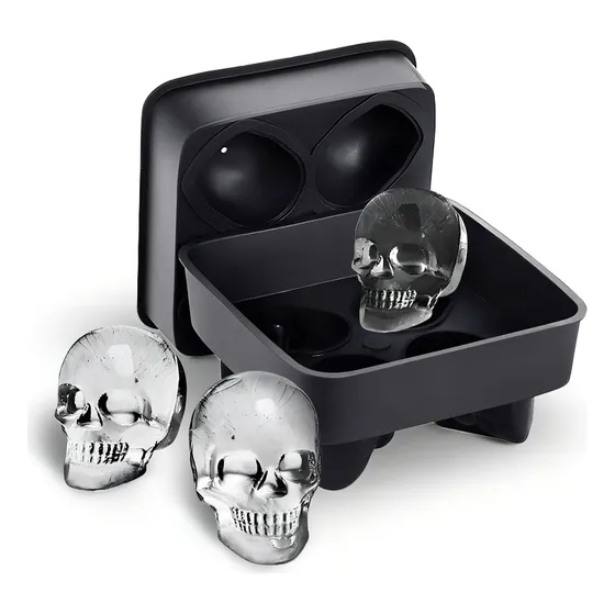 Cubetera Forma De Calavera 3d X4 Molde De Silicona P/ Hielo Color Negro