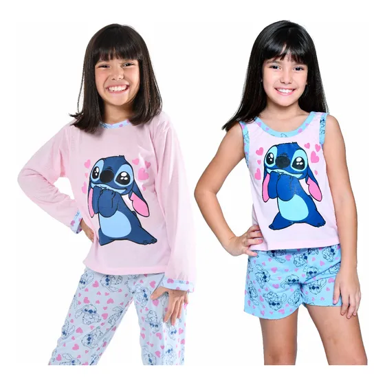 Kit 2 Pijamas Infantil Inverno + Verao Malha Suave Macia