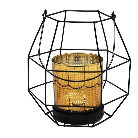 Porta Vela Vidrio C/soporte Metal 14x14x17cm Ambar