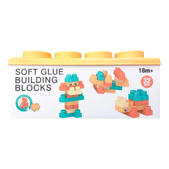 Juego De Bloques De Encastre Goma Suave 32 Pzs Caja Con Tapa