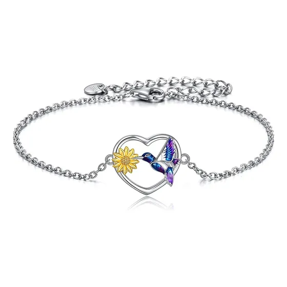 Pulsera Plata 925 Corazon Colibri Girasol Mujer Joyas