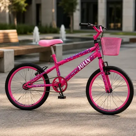 Bicicleta Infantil Menina Colli Bike Jully - Rosa Neon - Aro 20 Com Cestinha Rosa