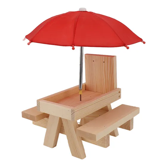 Comedero De Madera Para Mesa De Pícnic Con Ardillas, Madera