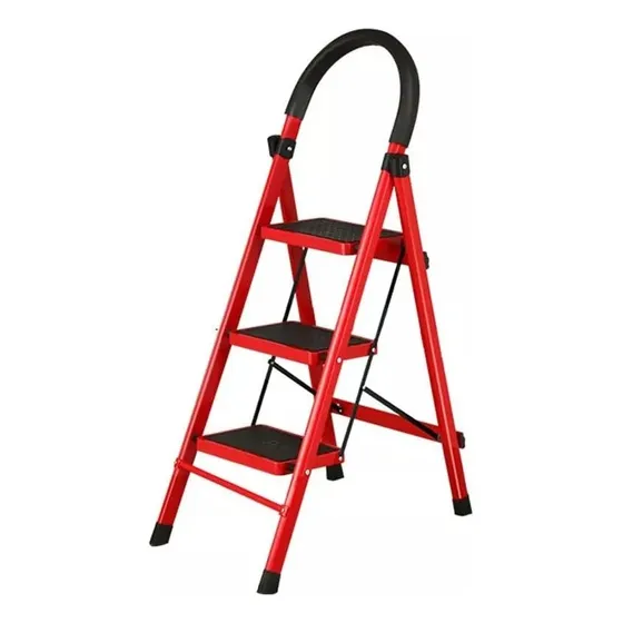 Escalera Antideslizante 3 Escalones Peldaño Amplio Plegable Color Rojo