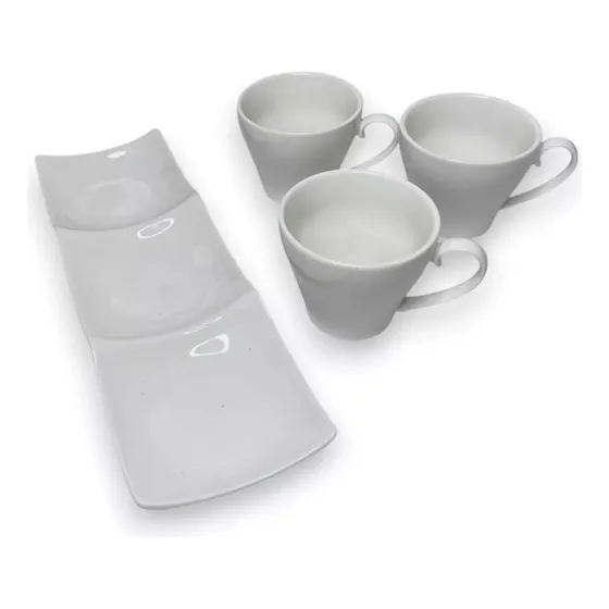 Set X4 Plato Tazas Vajilla Ceramica Te Hogar Cafe