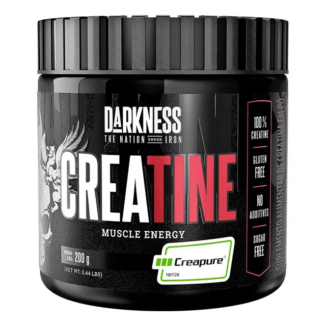 Creatina Darkness Creapure 200g - Energia, Força e Ganho Muscular com Fórmula 100% Pura, Sem Glúten e Sem Açúcar