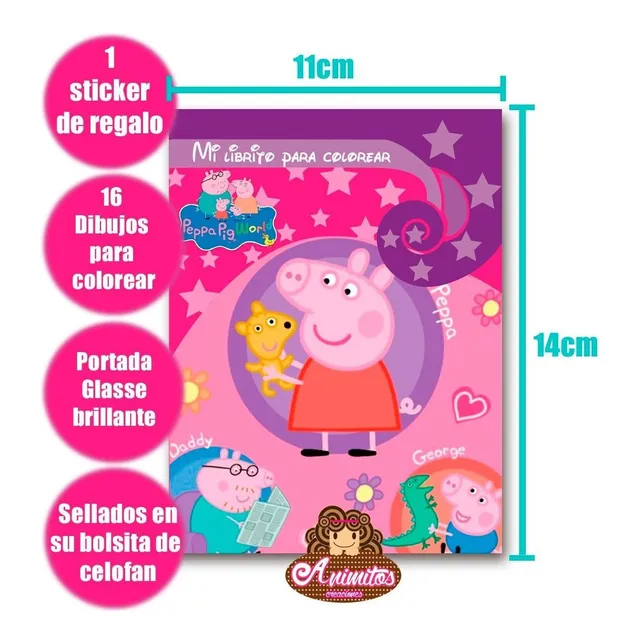 Mini Libros Para Colorear Peppa George Cotillon 12 Unidades