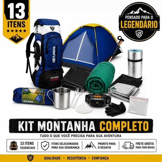 Kit Montanha Legendários Camping Completo 13pç Sobrevivência