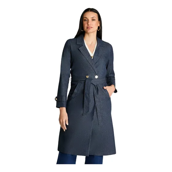 Trench De Denim Con Botones Dorados Azul