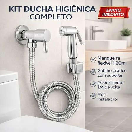 Ducha Higiênica Chuveirinho De Banheiro 1.20m Bidê Forte Lar 1/4 Volta Prateado Brilhante