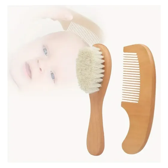 Cepillo De Cerdas Naturales Para Bebé + Peine De Madera Kit