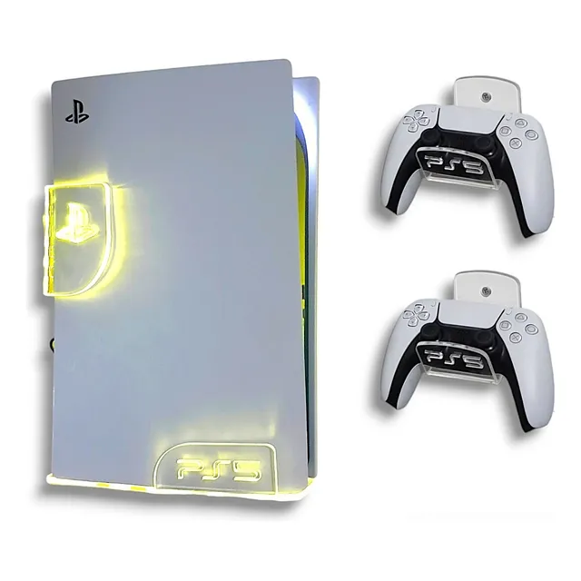 Soporte Base Gamer Pared Ps5 + 2 Sop Control + Luz Led Rgb
