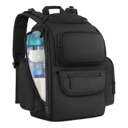 Mochila Bebe Mochila Maternidade Impermeável Bolsa De Maternidade Multifuncional Grande Capacidade Para Feminina Com Bolsa Termica Para Com Alças Para Carrinho Mancro 1046 Preto Liso