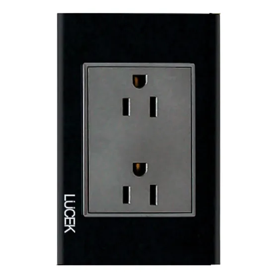 Placa Lucek Crystal Contacto Duplex Negro/negro