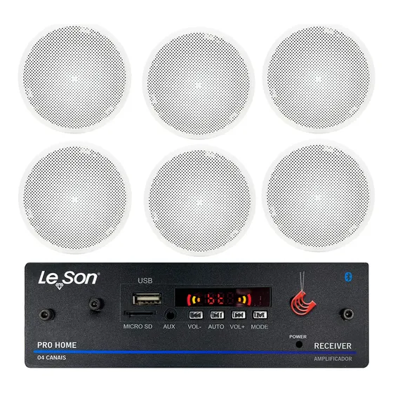 Kit Amplificador 120w  Som Ambiente + 6 Caixas Embutir Teto