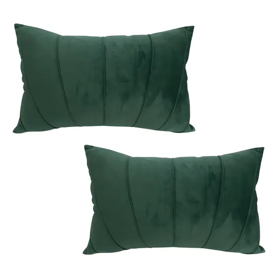 Capa De Almofada Baguete Aveludada Verde 30x50 2un Drapeado vertical Veludo Verde Musgo Lizzi Home Decor