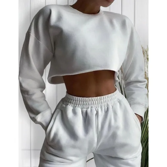 Conjunto Poleron Crop Top Y Buzo Mujer