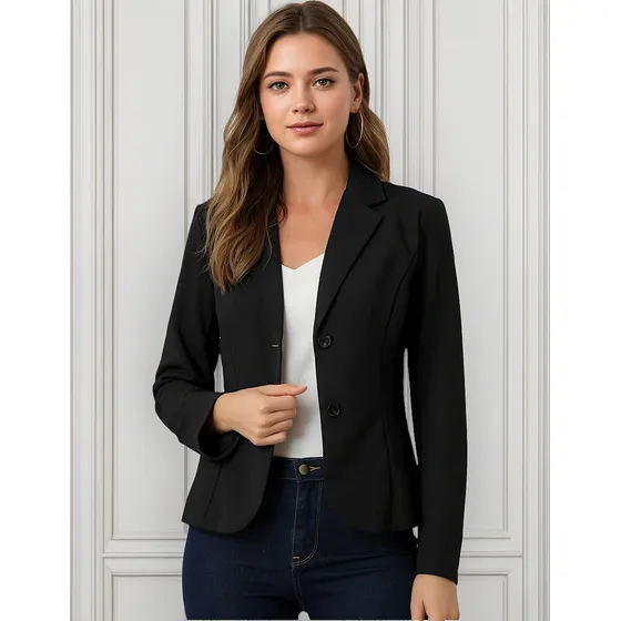 Chaqueta Blazer De Traje Cuello De Solapa Elástico Mujer