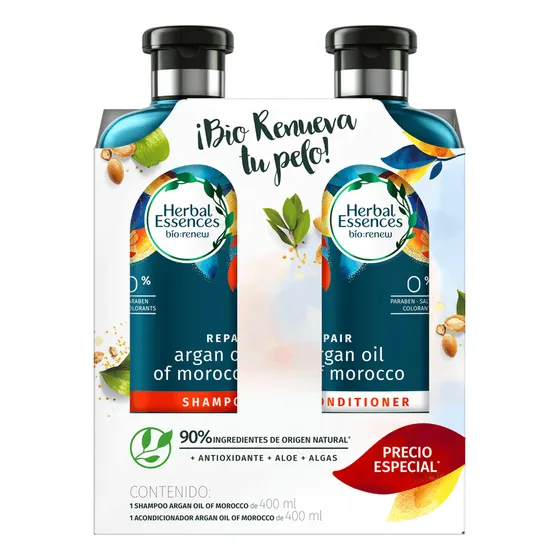 Pack Herbal Essences Argán Shampoo 400 Ml + Acond. 400 Ml.