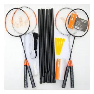 Kit Vollo Badminton 4 Raquete + 3 Petecas + Rede E Suportes Cor Preto E Laranja Kit Vollo Badminton 4 Raquete + 3 Petecas + Rede E Suportes Cor Preto E Laranja