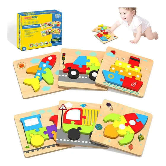 Camewin Quebra-cabeças De Madeira Para Crianças Brinquedo Montessori Com 6 Formas Blocos Educativos