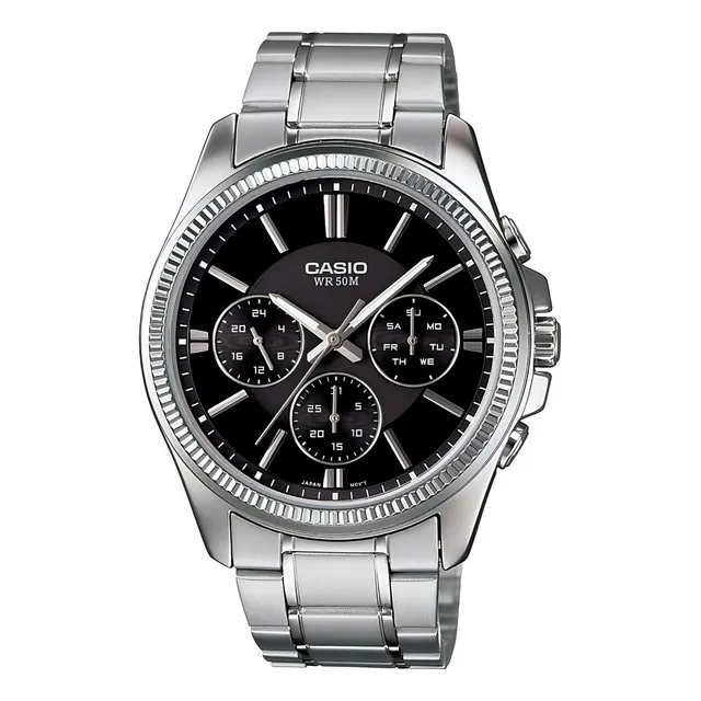Reloj Casio Mtp-1375d Multiaguja Acero Hombre 100% Original Color de la correa Plateado Color del bisel Plateado Color del fondo Negro