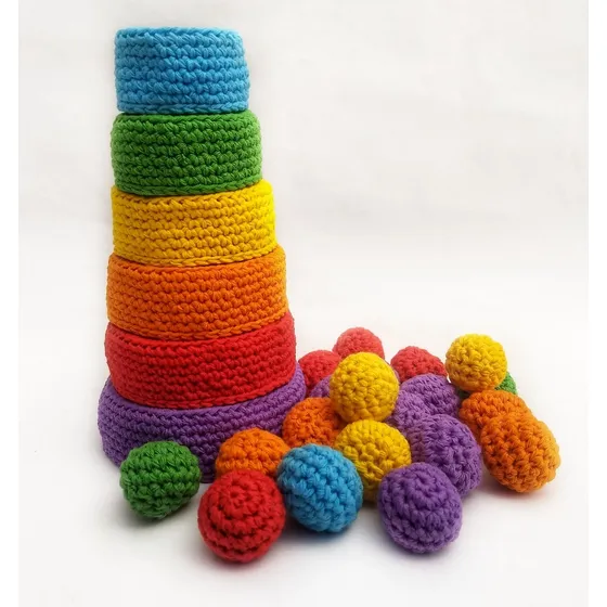 Juguete Montessori Torre De Bolitas Didáctico Tejido Crochet