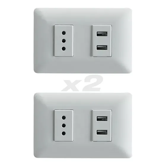 2x Enchufe Simple Blanco 10a 250v + 2 Tomas Usb Sec Stanford