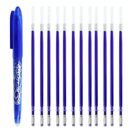 Kit Caneta Fantasminha Magica Tecido Apaga C/ Calor 12 Refis Tinta Azul Exterior Translúcido