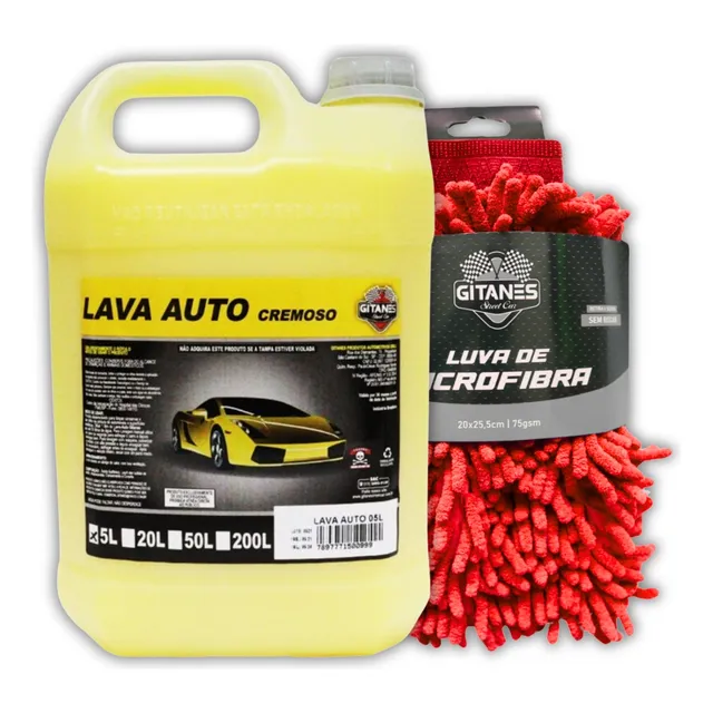 Kit Lava Auto Shampoo Cremoso 5l Carro Moto Luva Microfibra