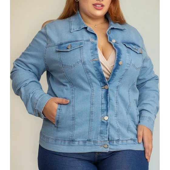 Jaqueta Jeans Feminina Plus Size Tamanhos Grandes Botoes