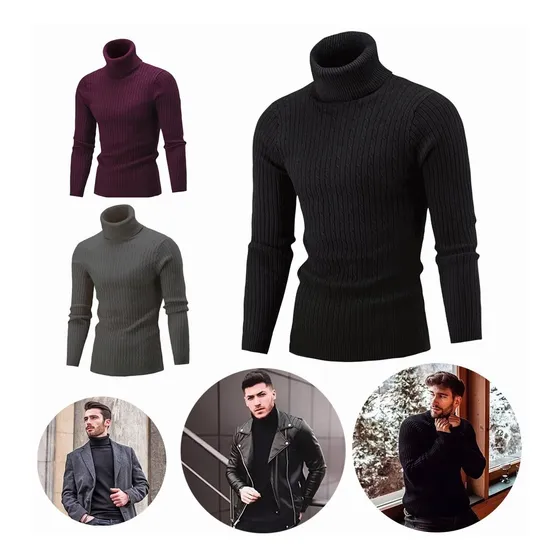 Sweater Tejido Cuello Alto Moda Para Hombre Invierno Tortuga