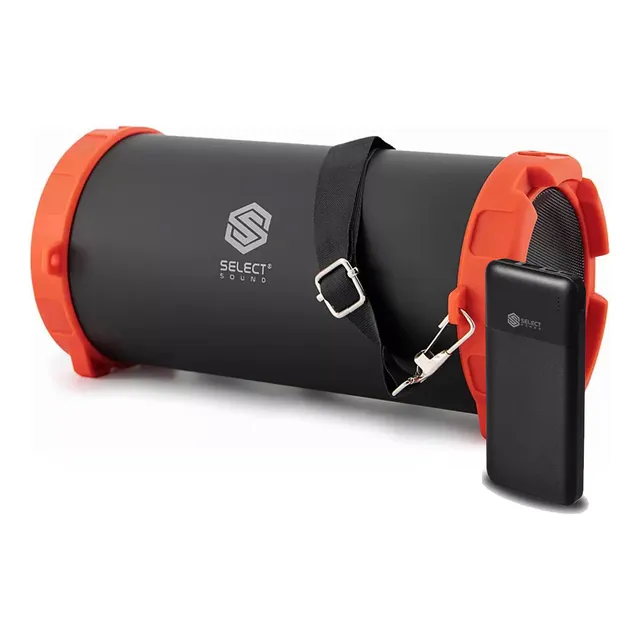 Bocina Inalámbrica Portátil Bluetooth Select Sound Bazooka incluye Power Bank 10000 Mah BT228 Radio Fm Tws Color Negro Y Naranja