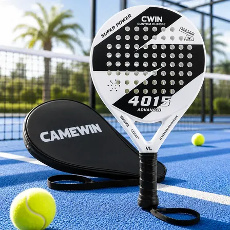 Raquete De Padel Camewin Cw4015 Fibra Carbono Com Capa Branca,