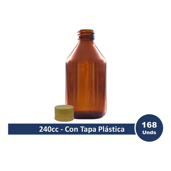 Envase Frasco Farmacia Vidrio Ámbar 240cc Con Tapa Plástica