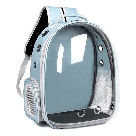 Mochila Transportadora Mascotas Gato Perro Capsula Burbuja Color Celeste