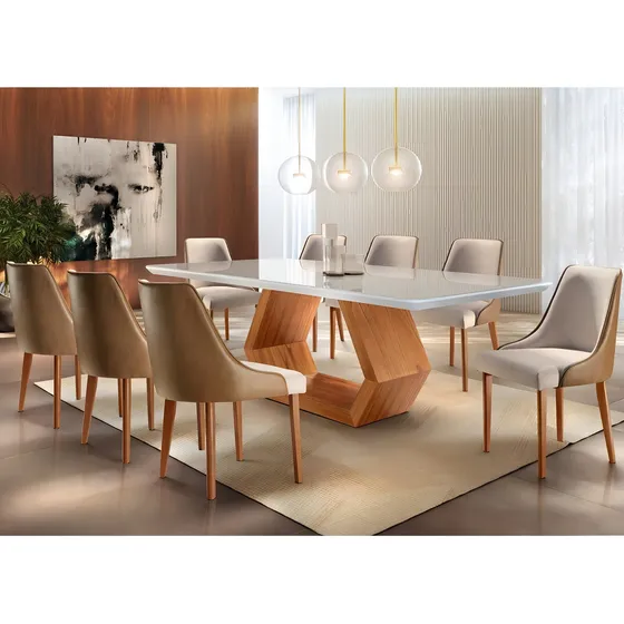 Mesa De Jantar Madeira Maciça Sarah E 8 Cadeiras Roma Di