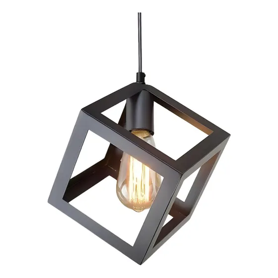 Luces Dormitorio Colgante Cubo Industrial E27 Negra