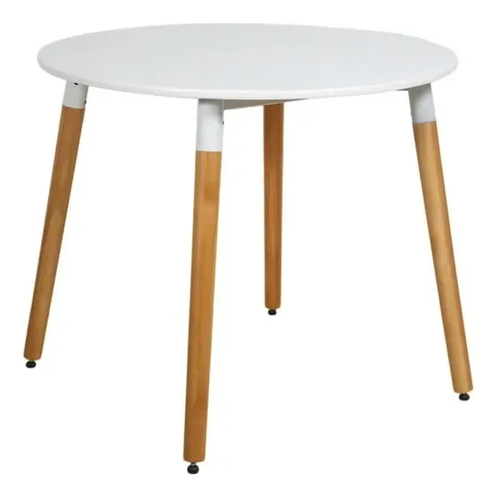 Mesa Eames 90cm Redonda Comedor Bar Madera Diseño Baires4 Tapa Blanco