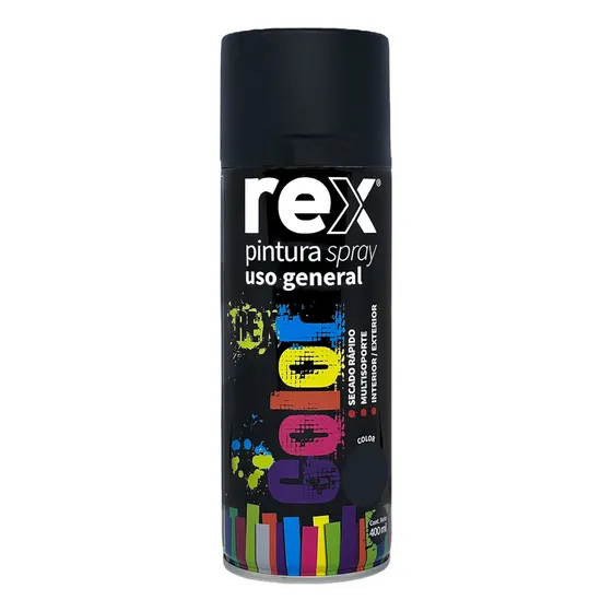 Pintura En Spray Uso General Secado Rápido Rex 400ml Color Negro Mate