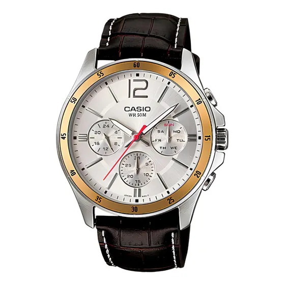 Reloj Casio Hombre Mtp-1374l-7av Color De La Correa Marrón Color Del Bisel Plateado/dorado Color Del Fondo Plateado
