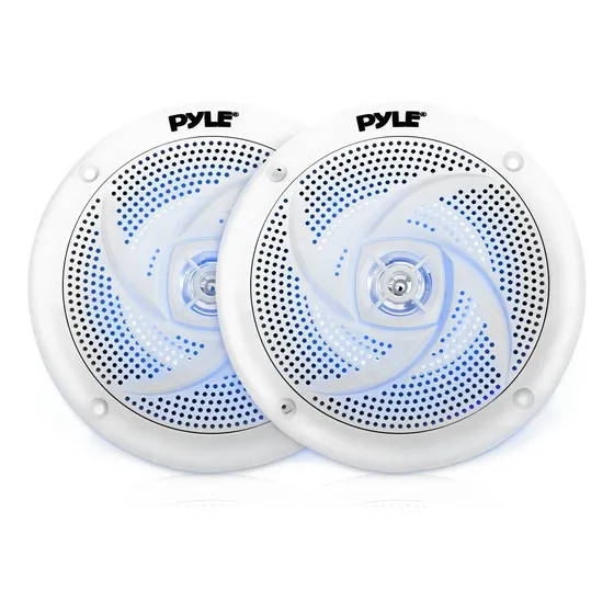 Pyle Marine Speakers - 4 Inch 2 Way Waterproof And Weather Resistant Outdoor Audio Stereo Sound System With Led Lights, 100 Watt Power And Low Profile Slim Style - 1 Pair - Plmrs43wl (white)