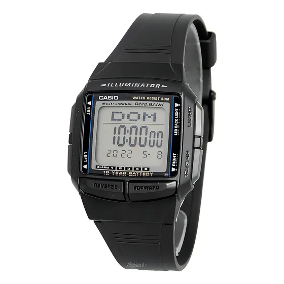 Relogio Casio Masculino Iluminator Db-36 1av Data Bank Digit Correia Preto Bisel Preto Fundo Positivo