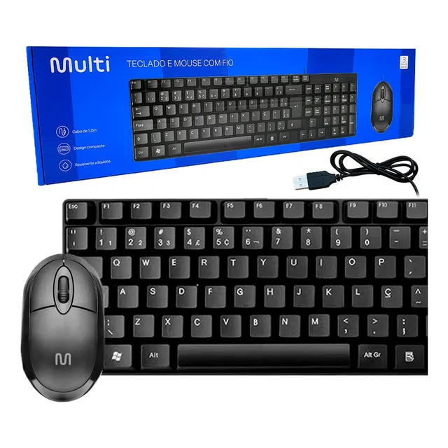 Kit Teclado E Mouse Basico Com Fio Usb Qualidade Multilaser 