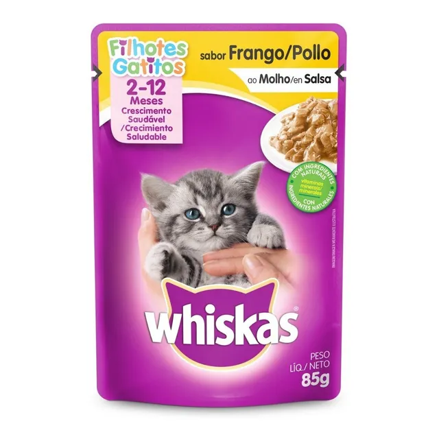 Alimento Whiskas Gatos Filhotes para gato de temprana edad sabor pollo en salsa de 85 g